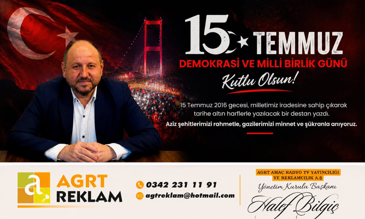 Halef Bilgiç'ten 15 Temmuz Demokrasi ve Millî Birlik Günü Mesajı! 
